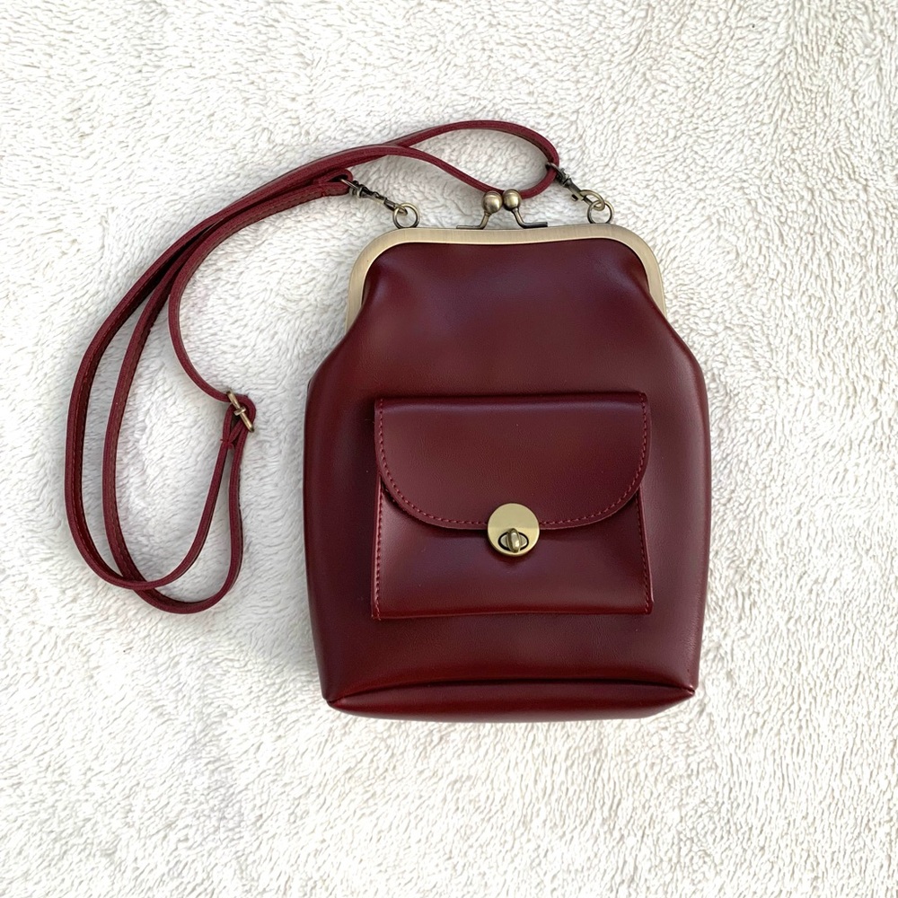 Wine Leather Crossbody Bag with Adjustable Strap